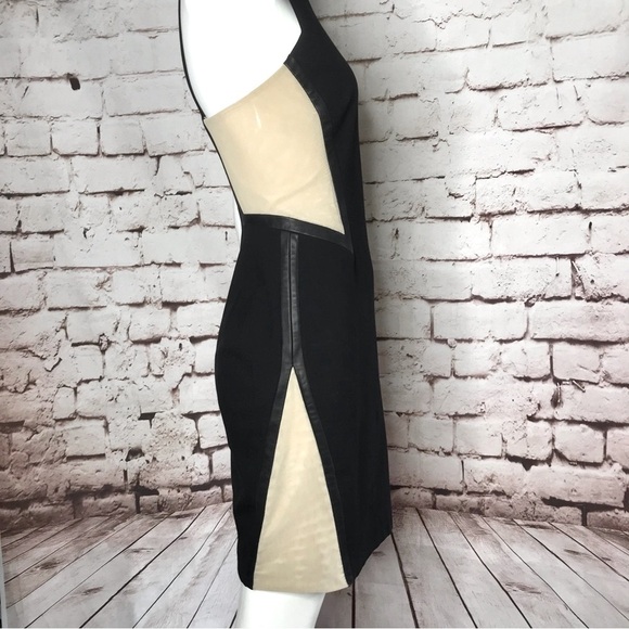 RAG & BONE Piper Leather Trim Mesh Panels Mini Sheath Dress Black and Tan Size 2 - Picture 5 of 16